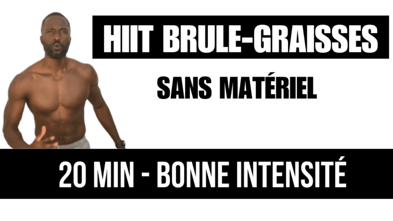 Coach sportif en plein mouvement illustrant une séance HIIT brûle-graisses sans matériel de 20 minutes